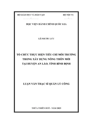 Luận văn thạc sĩ quản lý công tổ chức thực hiện tiêu chí môi trường trong xây dựng nông thôn mới tại huyện an lão tỉnh bình định