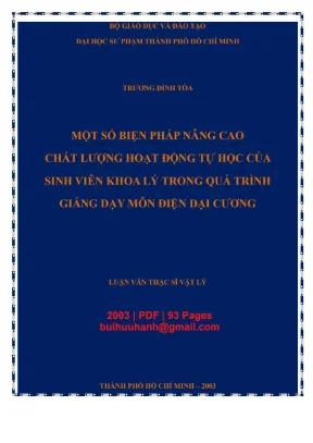 Luận văn thạc sĩ vật lý một số biện pháp nâng cao chất lượng hoạt động tự học của sinh viên khoa lý trong quá trình giảng dạy môn điện đại cương