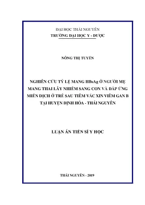Luận án tiến sĩ nghiên cứu tỷ lệ mang hbsag ở người mẹ mang thai lây nhiễm sang con và đáp ứng miễn dịch ở trẻ sau tiêm vắc xin viêm gan b tại huyện định hóa thái nguyên