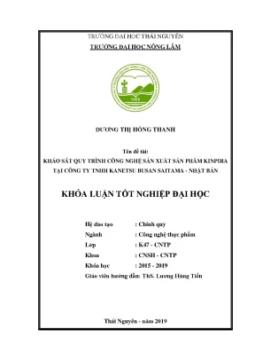 Luận văn khảo sát quy trình công nghệ sản xuất sản phẩm kinpira tại công ty tnhh kanetsu busan tại saitama nhật bản