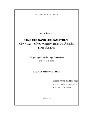 Luận văn nâng cao năng lực cạnh tranh của ngành công nghiệp chế biến lâm sản tỉnh đăk lăk luận án tiến sĩ kinh tế