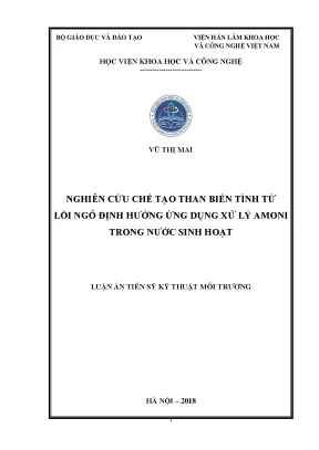 Luận án tiến sĩ kỹ thuật môi trường nghiên cứu chế tạo than biến tính từ lõi ngô định hướng ứng dụng xử lý amoni trong nước sinh hoạt