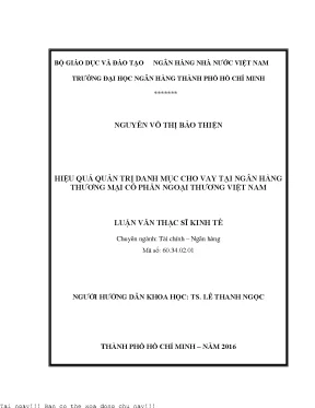 Hiệu quả quản trị danh mục cho vay tại ngân hàng thương mại cổ phần ngoại thương việt nam luận văn thạc sĩ kinh tế