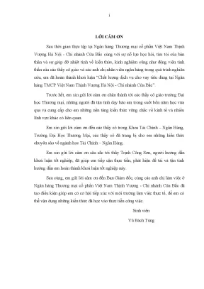Luận văn chất lượng dịch vụ cho vay tiêu dùng tại ngân hàng tmcp việt nam thịnh vượng hà nội chi nhánh cửa bắc