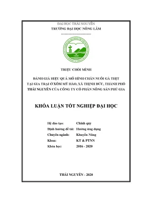 Luận văn đánh giá hiệu quả mô hình chăn nuôi gà thịt tại gia trại ở xóm mỹ hào xã thịnh đức thành phố thái nguyên của công ty cổ phần nông sản phú gia