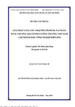 Giải pháp tăng thu nhập phi tín dụng tại ngân hàng thương mại cổ phần công thương việt nam chi nhánh khu công nghiệp biên hòa luận văn thạc sĩ tài chính ngân hàng