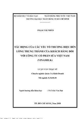 Tác động của các yếu tố thương hiệu đến lòng trung thành của khách hàng đối với công ty cổ phần sữa việt nam vinamilk luận văn thạc sĩ quản trị kinh doanh