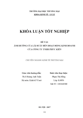 Luận văn ảnh hƣởng của lãi suất đến hoạt động kinh doanh của công ty tnhh phúc kiến
