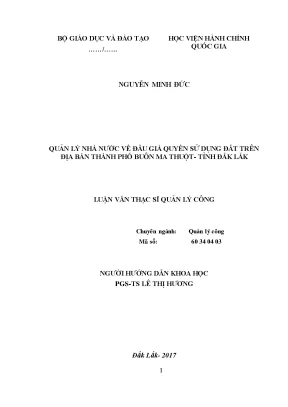 Luận văn thạc sĩ quản lý công quản lý nhà nước về đấu giá qsd đất ở trên địa bàn thành phố buôn ma thuột tỉnh đắk lắk