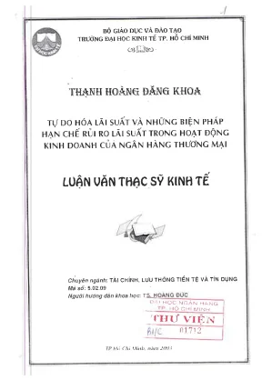 Tự do hóa lãi suất và những biện pháp hạn chế rủi ro lãi suất trong hoạt động kinh doanh của ngân hàng thương mại luận văn thạc sĩ kinh tế