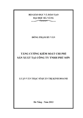 Luận văn thạc sĩ tăng cường kiểm soát chi phí sản xuất tại công ty tnhh phú sơn