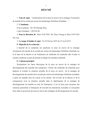 Luận văn amélioration de la mise en œuvre de la stratégie dextension de marché de la société par action de technologie mobifone mondiale