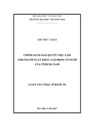 Luận văn chính sách giải quyết việc làm cho người xuất khẩu lao động về nước của tỉnh hà nam
