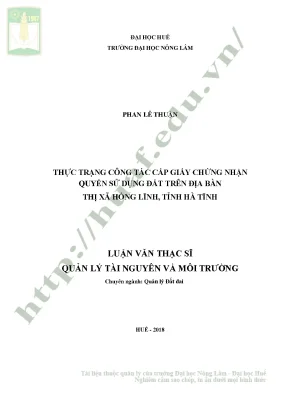 Luận văn thạc sĩ thực trạng công tác cấp giấy chứng nhận quyền sử dụng đất trên địa bàn thị xã hồng lĩnh tỉnh hà tĩnh