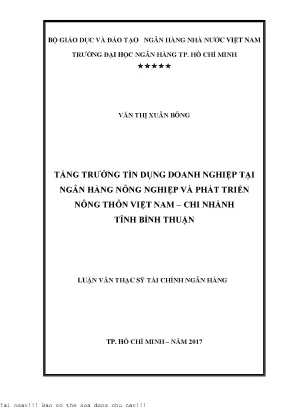 Tăng trưởng tín dụng doanh nghiệp tại ngân hàng nông nghiệp và phát triển nông thôn việt nam chi nhánh tỉnh bình thuận luận văn thạc sĩ kinh tế