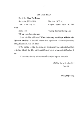 Luận văn hoàn thiện công tác đãi ngộ nhân lực của tập đoàn bảo việt