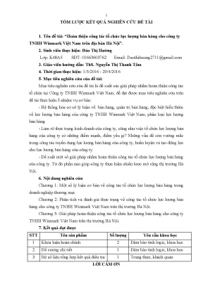 Luận văn hoàn thiện công tác tổ chức lực lƣợng bán hàng cho công ty tnhh winmark việt nam trên địa bàn hà nội
