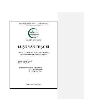 Luận văn quản lý nhà nước về đất nông nghiệp tại huyện yên thế tỉnh bắc giang