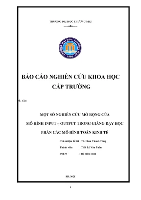 Luận văn một số nghiên cứu mở rộng của mô hình input output trong giảng dạy học phần các mô hình toán kinh tế