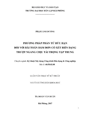 Luận văn thạc sĩ phương pháp phần tử hữu hạn đối với bài toán dầm đơn có xét biến dạng trượt ngang chịu tải trọng tập trung