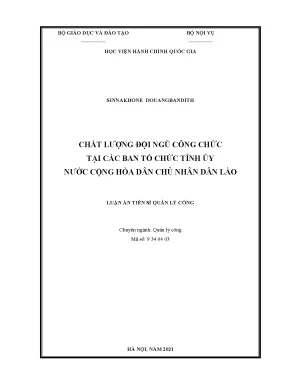 Luận án tiến sĩ quản lý công chất lượng đội ngũ công chức tại các ban tổ chức tỉnh ủy nước cộng hòa dân chủ nhân dân lào