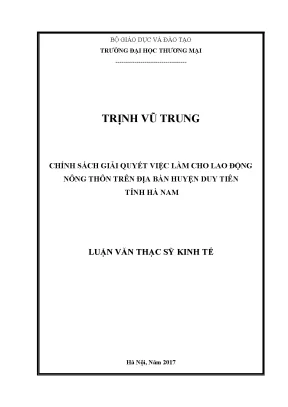 Luận văn chính sách giải quyết việc làm cho lao động nông thôn trên địa bàn huyện duy tiên tỉnh hà nam