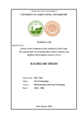 Luận văn effects of temperature and reaction time of liquid hot water pretreatment for sugar production from cassava pulp