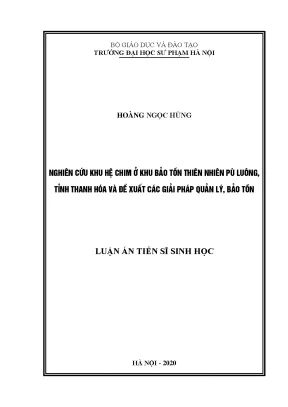 Luận án tiến sĩ nghiên cứu khu hệ chim ở khu bảo tồn thiên nhiên pù luông tỉnh thanh hóa và đề xuất các giải pháp quản lý bảo tồn