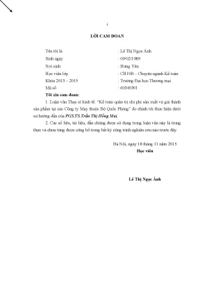 Luận văn thạc sĩ kế toán quản trị chi phí sản xuất và giá thành sản phẩm tại các công ty may thuộc bộ quốc phóng