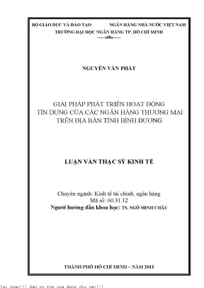 Giải pháp phát triển hoạt động tín dụng của các ngân hàng thương mại trên địa bàn tỉnh bình dương luận văn thạc sĩ kinh tế