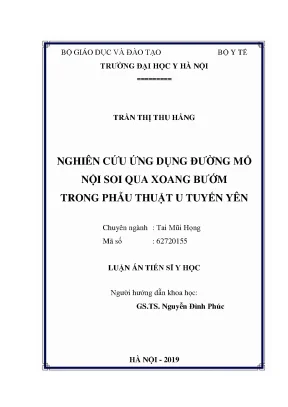 Luận án tiến sĩ nghiên cứu ứng dụng đường mổ nội soi qua xoang bướm trong phẫu thuật u tuyến yên