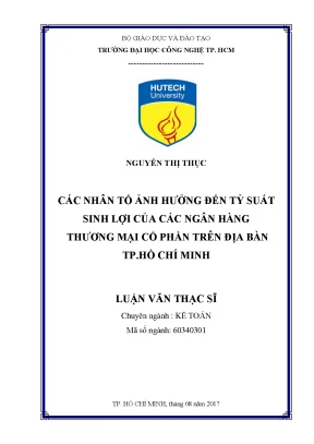 Luận văn thạc sĩ các nhân tố ảnh hưởng đến tỷ suất sinh lợi của các ngân hàng thương mại cổ phần trên địa bàn tp hồ chí minh