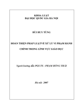 Luận văn thạc sĩ hoàn thiện pháp luật về xử lý vi phạm hành chính trong lĩnh vực giáo dục