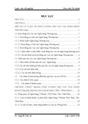 Luận văn học viện tài chính aof thực trạng chất lượng cho vay của ngân hàng vpbank phòng giao dịch phúc yên vĩnh phúc