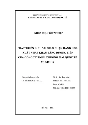 Luận văn phát triển dịch vụ giao nhận hàng hoá xuất nhập khẩu bằng đường biển của công ty tnhh thương mại quốc tế mosimex