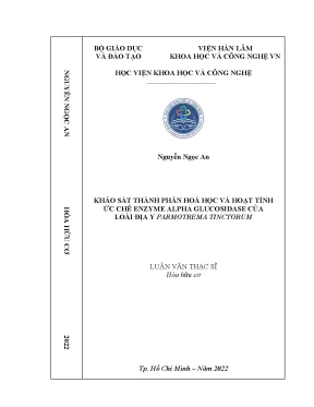 Luận văn thạc sĩ khảo sát thành phần hóa học và hoạt tính ức chế enzyme alpha glucosidase của loài địa y parmotrema tinctorum