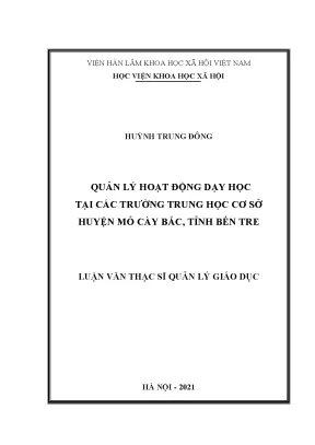 Luận văn thạc sĩ quản lý hoạt động dạy học tại các trường trung học cơ sở huyện mỏ cày bắc tỉnh bến tre