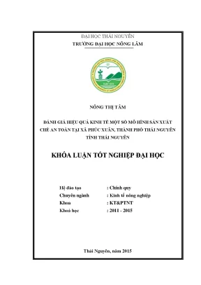 Luận văn đánh giá hiệu quả kinh tế một số mô hình sản xuất chè an toàn tại xã phúc xuân thành phố thái nguyên tỉnh thái nguyên