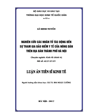 Luận án tiến sĩ nghiên cứu các nhân tố tác động đến sự tham gia bảo hiểm y tế của nông dân trên địa bàn thành phố hà nội