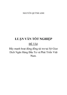 Luận văn thạc sĩ đẩy mạnh hoạt động đồng tài trợ tại sở giao dịch ngân hàng đầu tư và phát triển việt nam