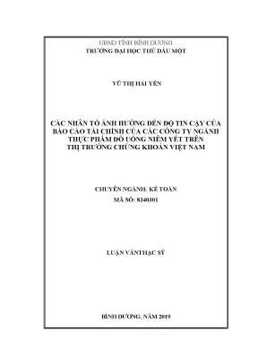 Luận văn thạc sĩ kế toán các nhân tố ảnh hưởng đến độ tin cậy của báo cáo tài chính của các công ty hoạt động trong lĩnh vực thực phẩm đồ uống yết trên thị trường chứng khoán việt nam