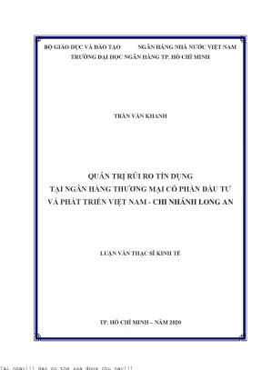 Quản trị rủi ro trong tín dụng tại ngân hàng thương mại cổ phần đầu tư và phát triển việt nam chi nhánh long an luận văn thạc sĩ tài chính ngân hàng