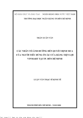 Các nhân tố ảnh hưởng đến quyết định mua của người tiêu dùng ở các cửa hàng tiện lợi vinmart tại thành phố hồ chí minh luận văn thạc sĩ quản trị kinh doanh