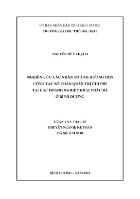 Luận văn thạc sĩ kế toán nghiên cứu các nhân tố ảnh hưởng đến công tác kế toán quản trị chi phí tại các doanh nghiệp khai thác đá ở bình dương