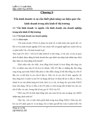Luận văn học viện tài chính aof vốn kinh doanh và hiệu quả vốn kinh doanh trong nền kinh tế thị trường