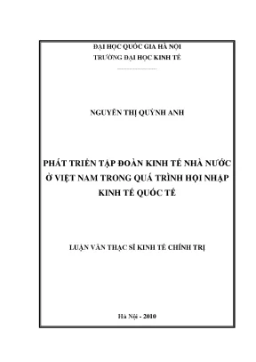 Luận văn thạc sĩ phát triển tập đoàn kinh tế nhà nước ở việt nam trong quá trình hội nhập kinh tế quốc tế