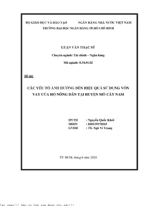 Các yếu tố ảnh hưởng đến hiệu quả sử dụng vốn vay của hộ nông dân tại huyện mỏ cày nam luận văn thạc sĩ tài chính ngân hàng