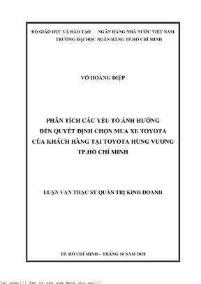 Phân tích các yếu tố ảnh hưởng đến quyết định chọn mua xe toyota của khách hàng tại toyota hùng vương tp hồ chí minh luận văn thạc sĩ kinh tế