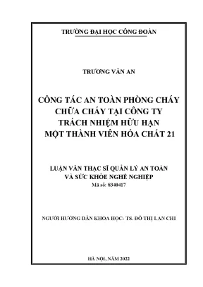Luận văn thạc sĩ công tác an toàn phòng cháy chữa cháy tại công ty trách nhiệm hữu hạn một thành viên hóa chất 21