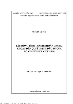 Tác động tính thanh khoản chứng khoán đến quyết định đầu tư của doanh nghiệp việt nam luận văn thạc sĩ tài chính ngân hàng